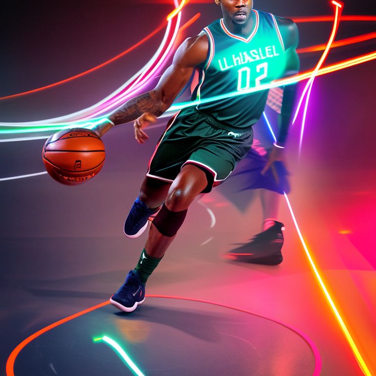 safe-mole915: nba player, neon, low angle, digital painting, cyberpunk ...