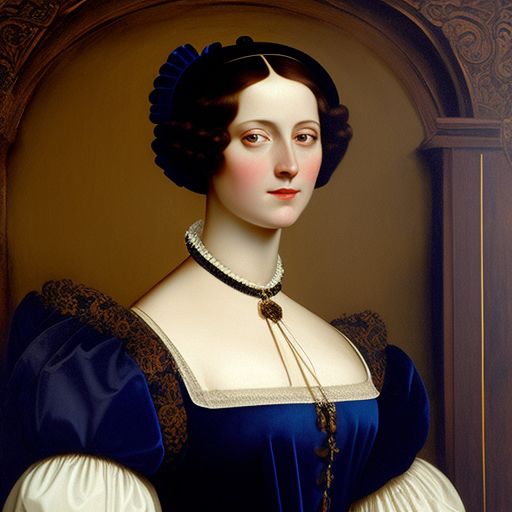 Portrait of woman dressed in blue historical Baroque clothes with