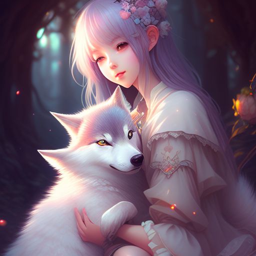 anime girl and wolf