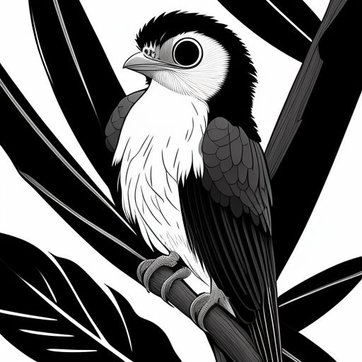 bogus-newt851: outline of a black and white quetzal, pixar style