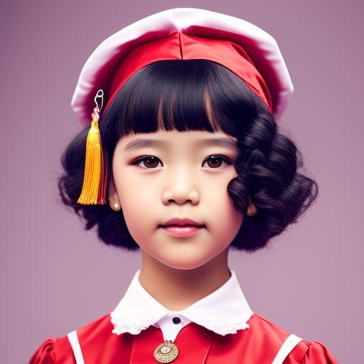 10 years old girl with short hair in school graduation outfit, analogue fashion portrait