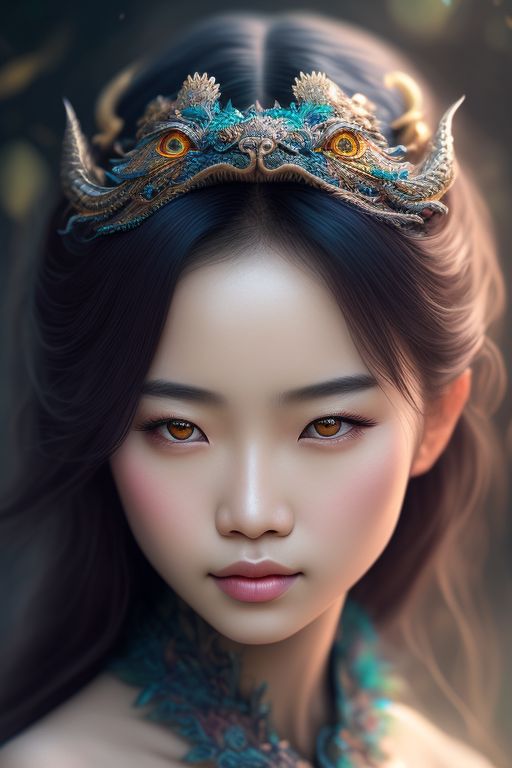 Beautiful Asian woman, woman, Asian, young, grey eyes, thick eyelashes, dark hair, wavy hair, bangs, dark wavy hair, dragon scales, dragon woman, dragon, horns, eastern dragon, floral, opal, opals, ethereal, gorgeous, beautiful, full body, light eyes, blue eyes, Photography, powerfull colors, Modern, Fantasy concept art, 32k resolution, best quality, Masterpiece, Natural light, Insanely detailed, 8k resolution, Fantasy art, Detailed painting, Hyper Realism, Photorealistic, by carguilar, beautiful detailed intricate, Insanely detailed, natural skin, soft impressionist perfect composition, award-winning photograph, Kids story book style, Muted colors, Watercolor style