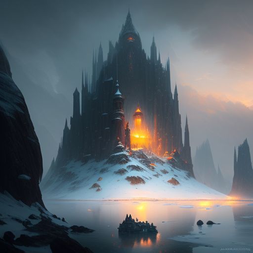 cute-human872: fantasy, realism, floating island, ice tundra, ice castle