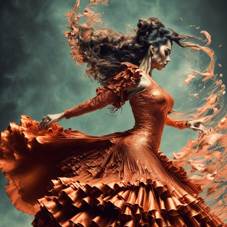 MANTIO.eu: Flamenco dancer in copper dress with bright red and orange ...