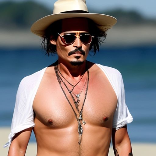 parched-rail561: actor johnny depp with a mustache at the beach.
