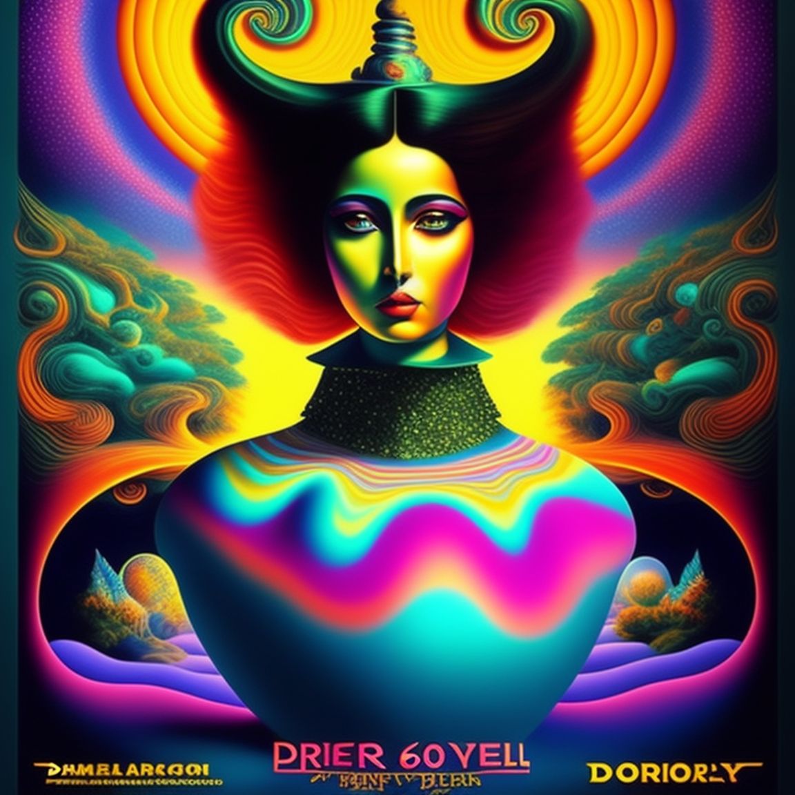 psychedelic 60s poster, Dreamlike, pastel, Surreal, High contrast, Elegant, Digital art, inspired by salvador dali, art by michael cheval and camille chew, trending on instagram, instagram famous, fantasy.