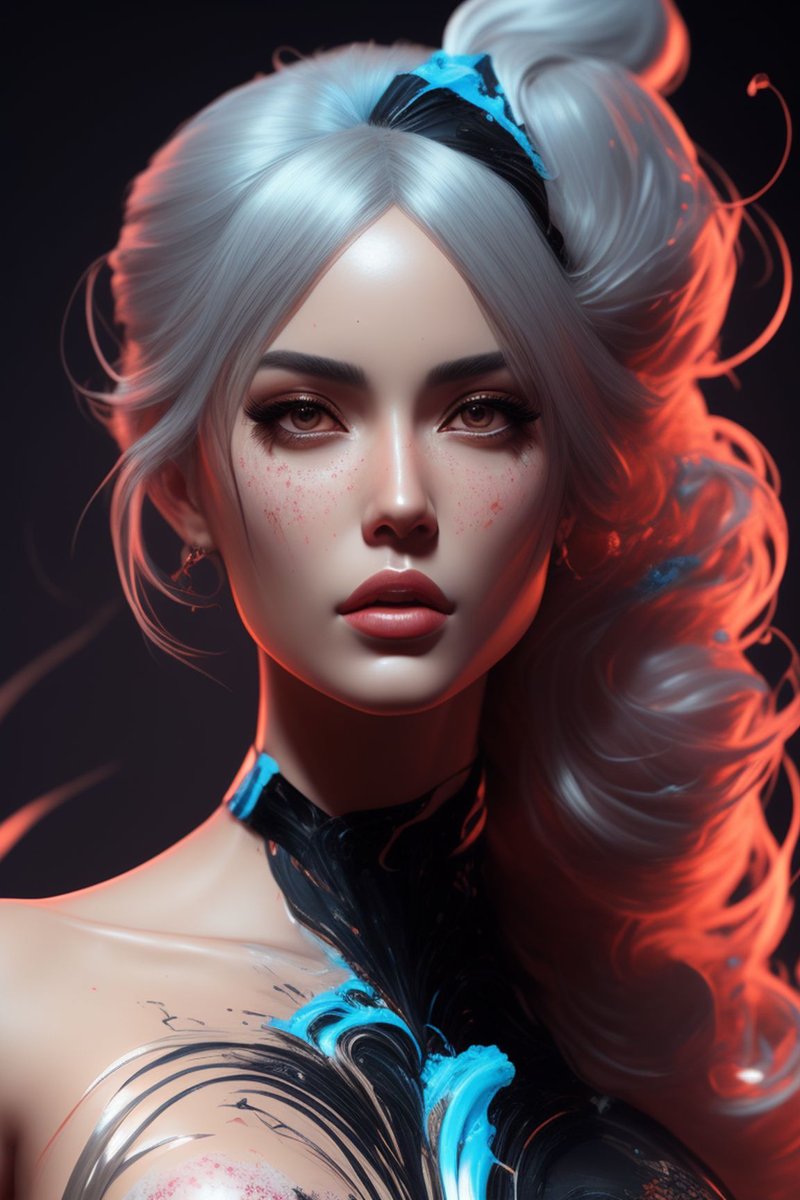 MINIDEM: Concept art by Max Twain, hyper-realistic portrait ((middle  ground)) of a beautiful French woman with lovely facial features dressed in  a lush black dress with cleavage and open shoulders , white