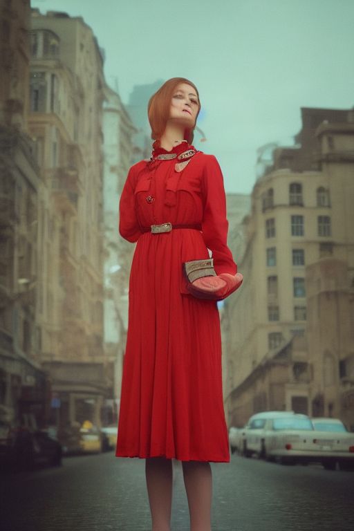 third-turtle930: Beautiful Russian woman in full length in a vintage Chanel  dress, ((f2.8)), cinematic realism, volumetric lighting, soft shadows,  unreal engine, professional photography, realism, superfine detail,  realistic hair, realistic skin