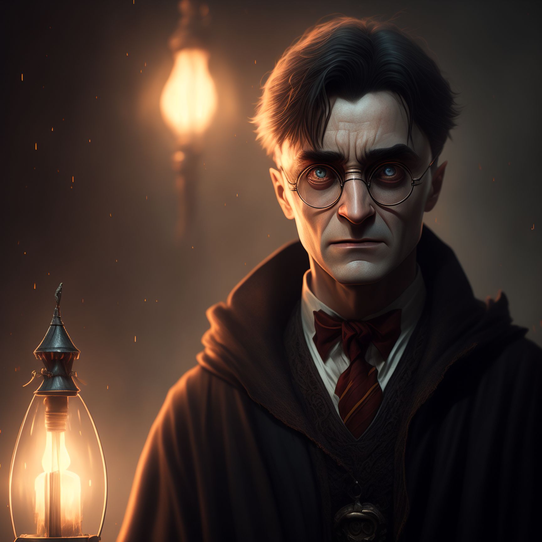 drafty-shrew643: Evil Harry Potter at Hogwarts, dark lights, Unreal Engine,  4k, cinematic render