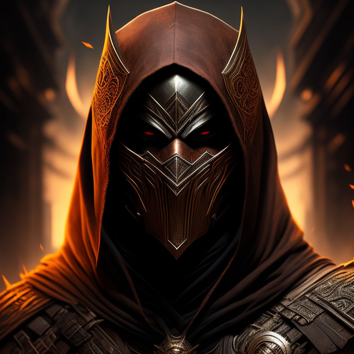 Armandiel: man with a jack of blades mask covering the entire face wearing  brown robes