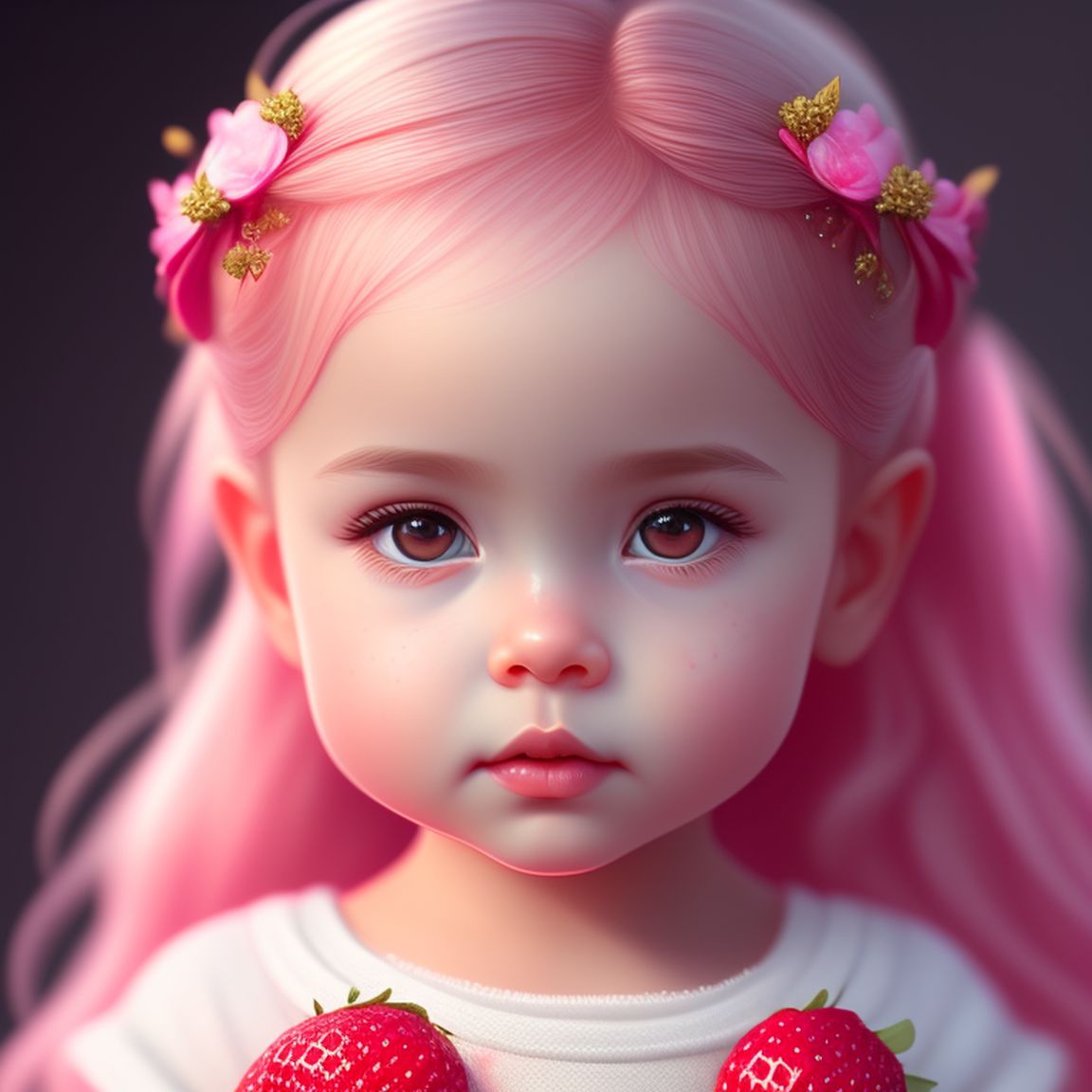 cute girl pink strawberry baby, with a soft and gentle background, Intricate, Highly detailed, Smooth, Sharp focus, Trending on Artstation, imagined by artists like artgerm and ross tran.