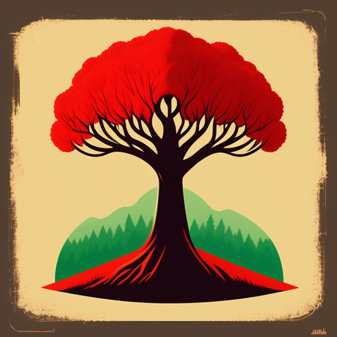 Retro, Vintage, flat design, (((Simple))), tree, Art by Butcher Billy, Illustration, Highly detailed, Simple, Vector art