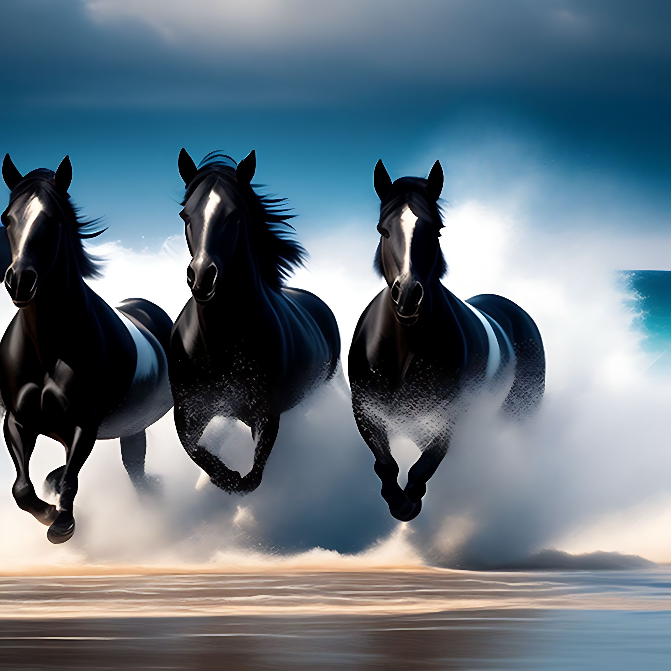 Black Horse Running On Beach