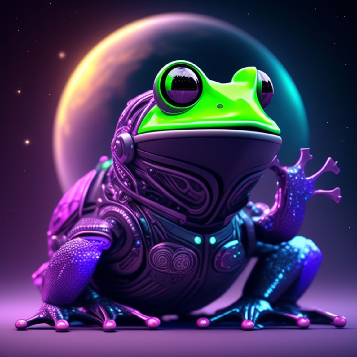 alb-hedgehog767: Green Frog with VR Headset. Playing Meta Games. With ...