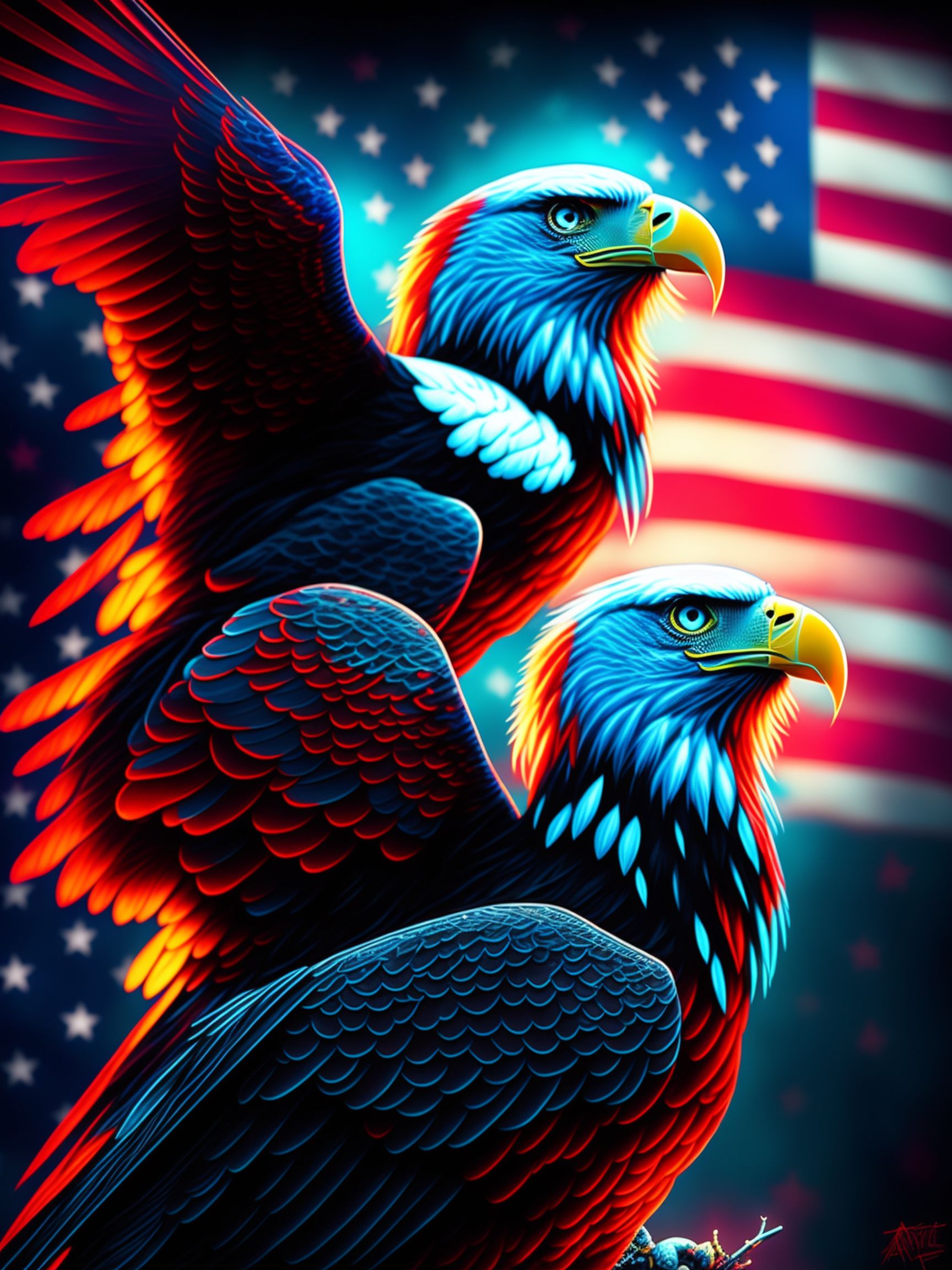 subtlerook261 Red white and blue eagle with stars flying above an