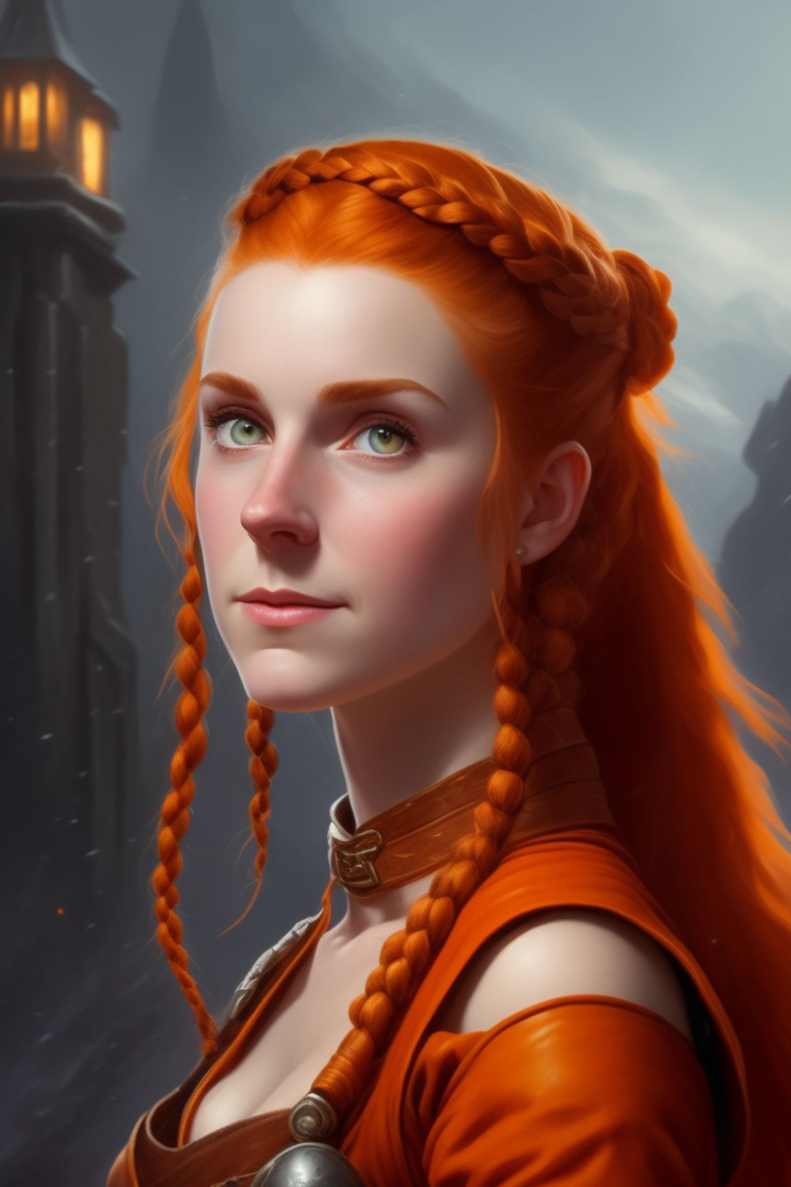 Kit-Fox: young adult woman, age 19, orange red hair, braid hairstyle ...