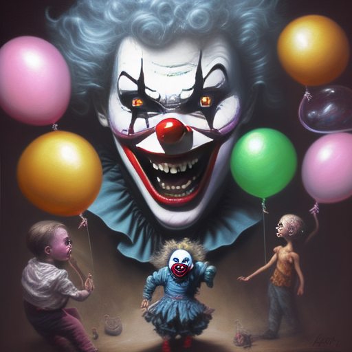 adept-oyster836: scary woman clown trying to hand balloons to several ...