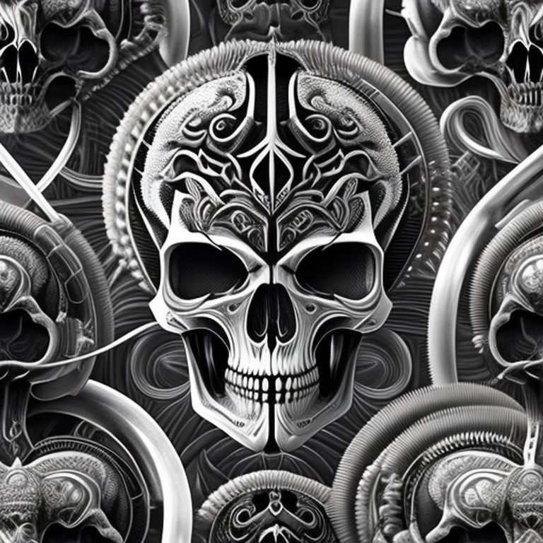 MrHmuriy: Seamless black and white engraved alien skull, a lot of alien ...