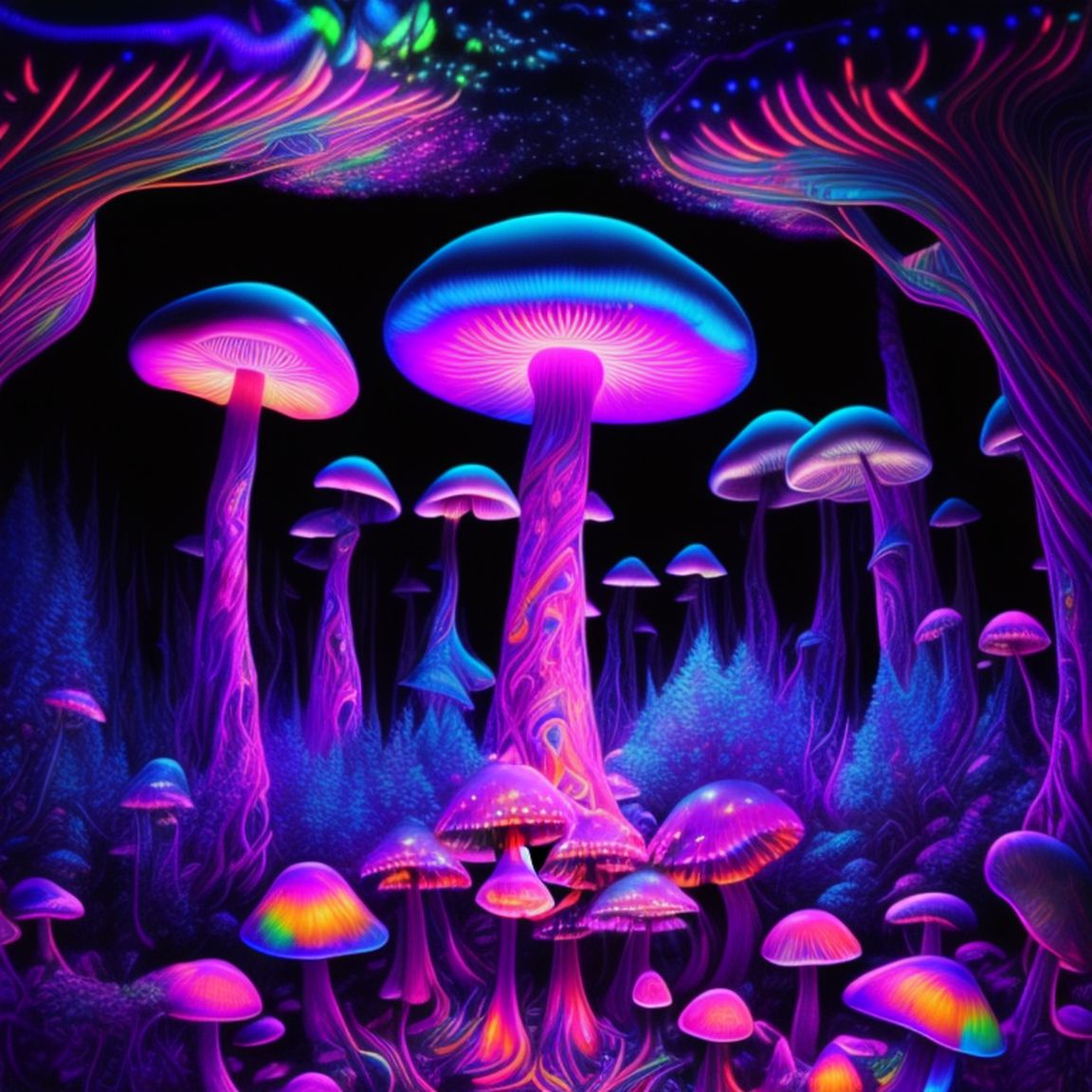 mushroom black light posters