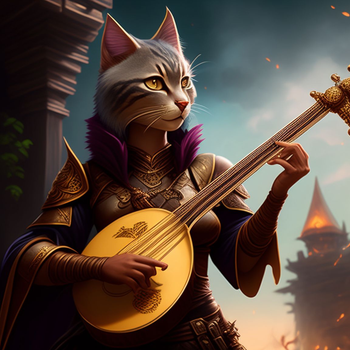 Mean Wolf Dungeons And Dragons Female Tabaxi Bard Playing A Lutesexiezpix  Web Porn