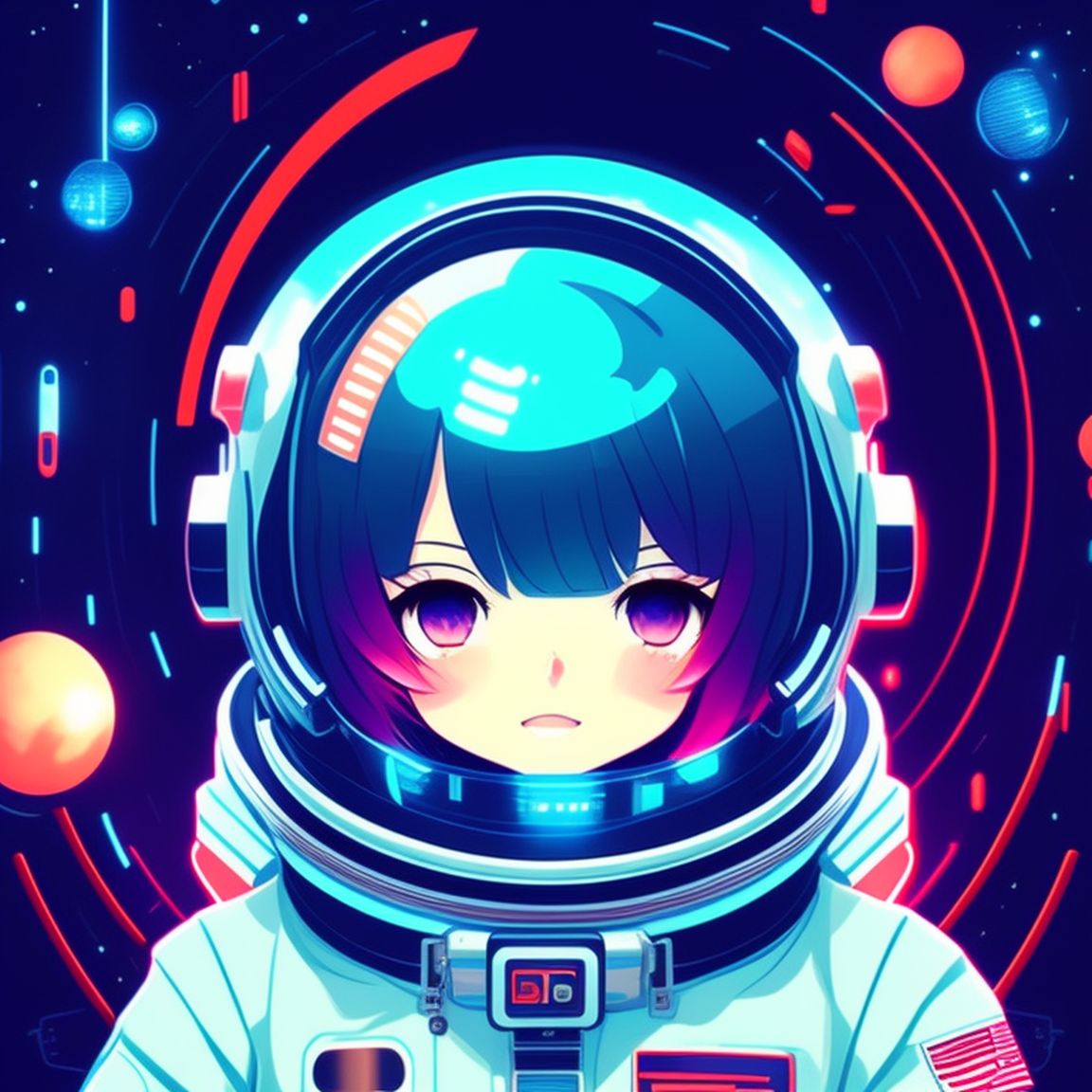 fancy-deer752: Anime Girl cybercore Futuristic blue Astronaut Gaming Style