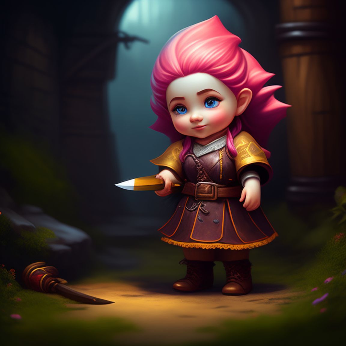 musty-zebra656: of a young female gnome playing with knives