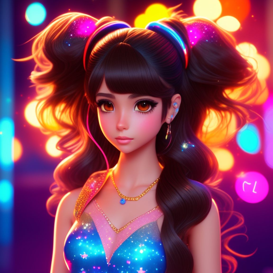 Gachabridwolf15: hispanic,brown hair, brown eyes, girl , 3d anime Concept  art