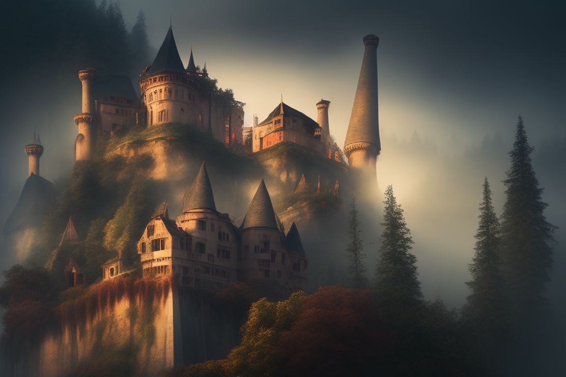 good-jaguar139: medieval castle in a foggy forest
