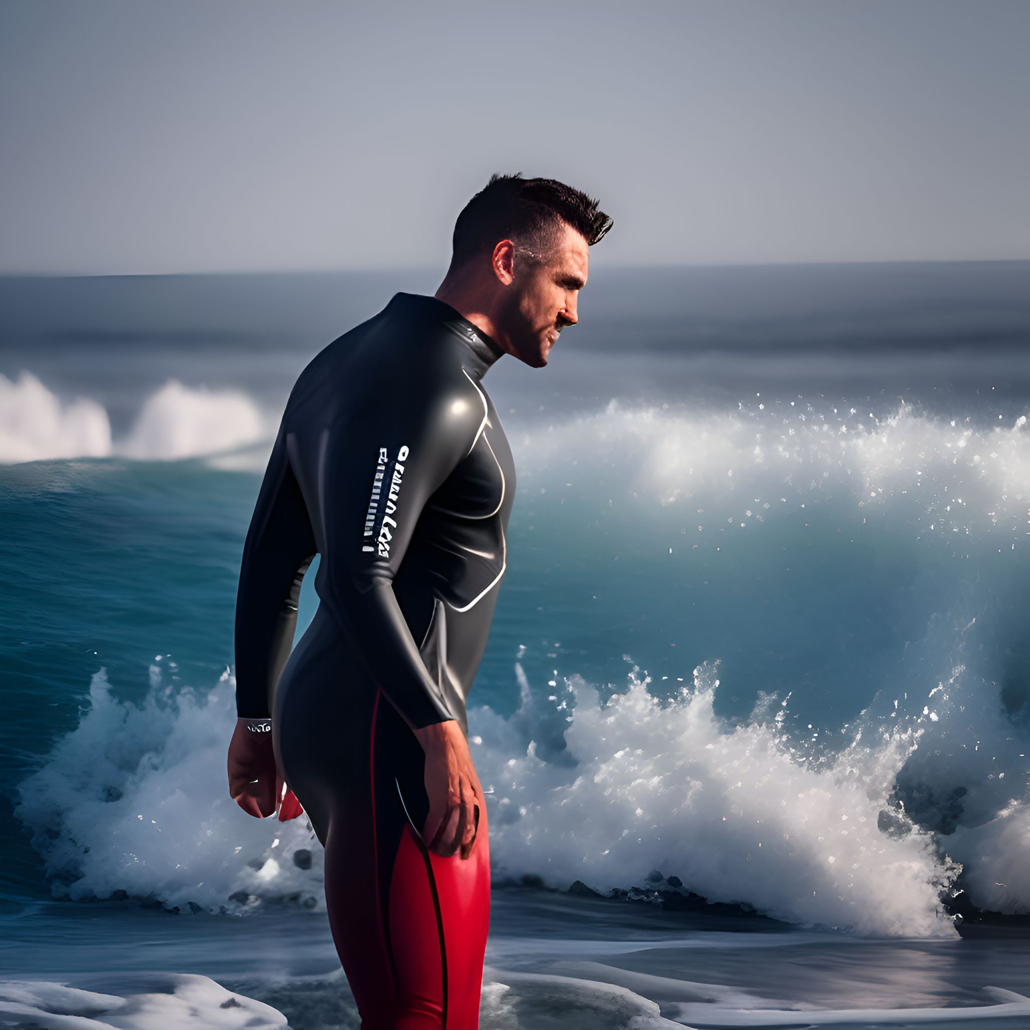 amazing-cod738: An image of a surfer standing in front of a gray, icy ...