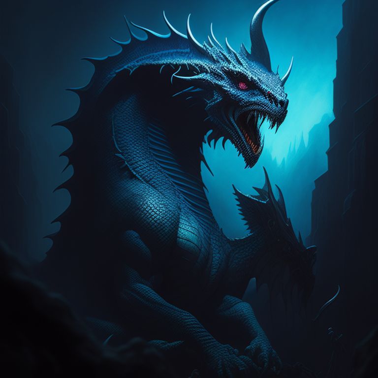 Dungeons and Dragons blue dragon
, shadowy lighting, macabre, Intricate details, Horror, Digital painting, art by wayne barlowe and zdislav beksinski, Trending on Artstation, deviantart.