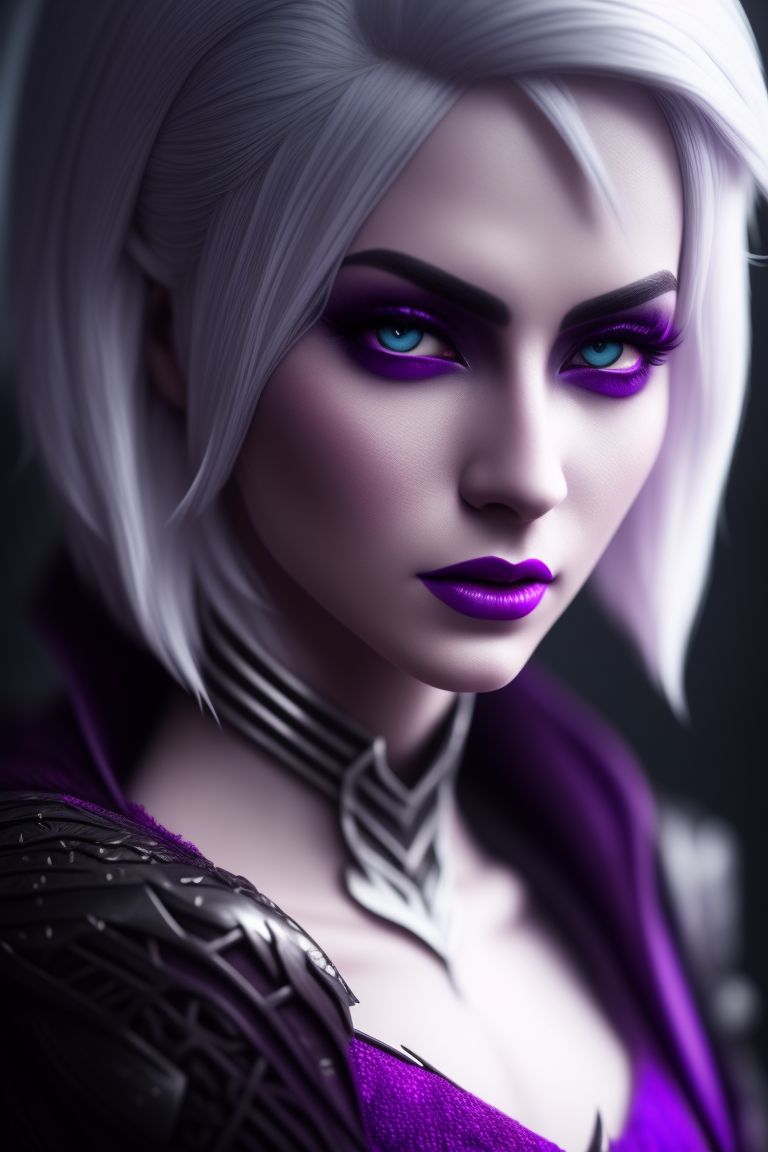 unlined-gull878: Drow assassin short white hair purple skin