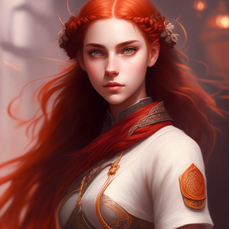 Kit-Fox: young adult woman, age 19, orange red hair, single braid ...