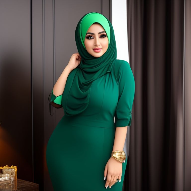 Old Wasp Hijab Female Dress Full Green And Pretty Arab Face In