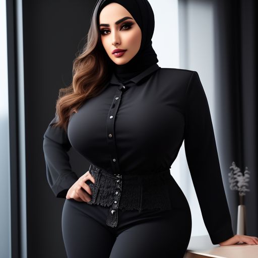 loyal-cobra801: hijab not covered all hair female dress jeans and long  sleeve shirt and pretty arab face in office full body curvy with big breast  kneel in front of her male boss