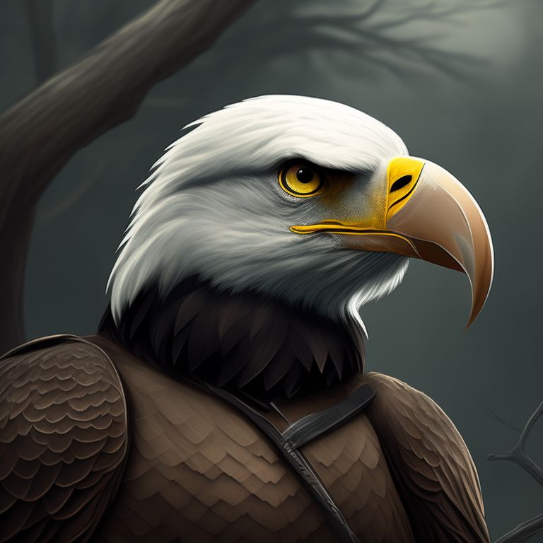 smart-heron910: aarakocra ranger with head of bald eagle, gazing into the  distance with a sword in hand, Moody, Epic, Fantasy, Dark, Intricate,  Highly detailed, Sharp focus , Digital painting, artstation.