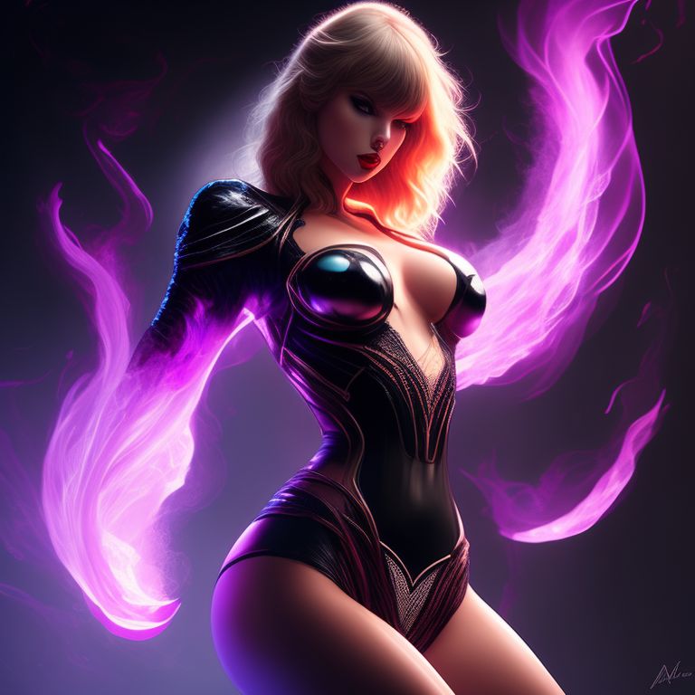 Photorealistic, hyper realistic, highly detailed, full body, twin Taylor Swift, venom symbiote, wearing sheer white lingerie, lacy Opera gloves, pantyhose, heels, dancing elegantly, in purple fire, fiery passion, intricate footwork, Sharp focus, Warm lighting, Digital painting, Concept art, art by magali villeneuve and artgerm, Highly detailed, trending on artstation hq.