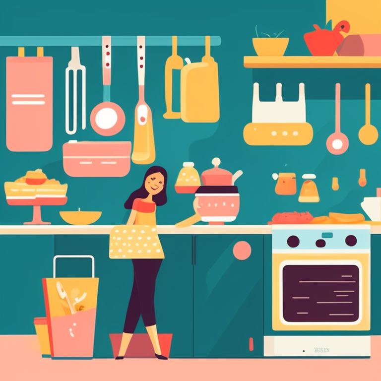 single women who love baking could feature a fun and empowering illustration of a woman in a kitchen, surrounded by various baking ingredients and tools. The woman could be depicted as confident and self-assured, with a bright smile on her face as she creates a delicious baked good. She could be wearing a stylish apron and perhaps have a cute oven mitt on one hand, digital clip art, vector clip art, outlined art, shutter stock, freepik, doodle style illustration, simple illustration, daily things, outlined illustration, soft colours, shadow & highlights, cartoonish things illustration