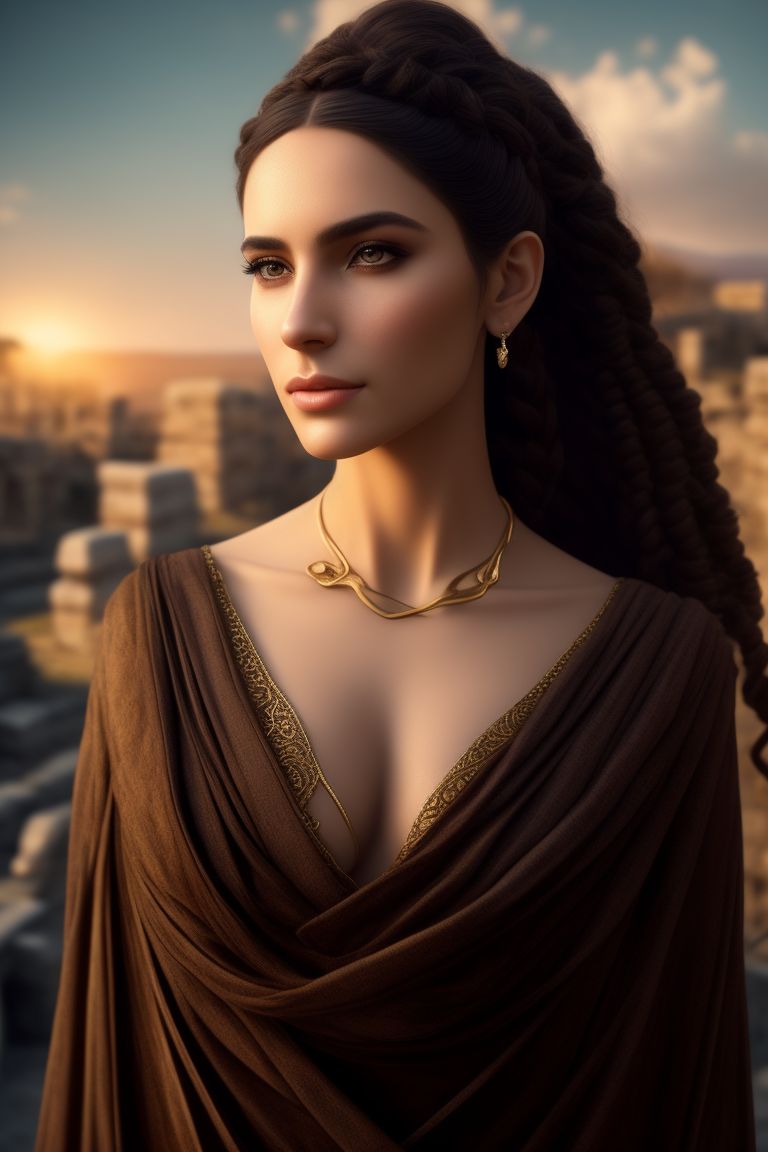 markmo: realistic full body photo of a 25 years old pretty greek girl in  slave clothing, posing for a picture, brown eyes, brown hair in braid,  gaunt face, neoclassicism, wearing a dark