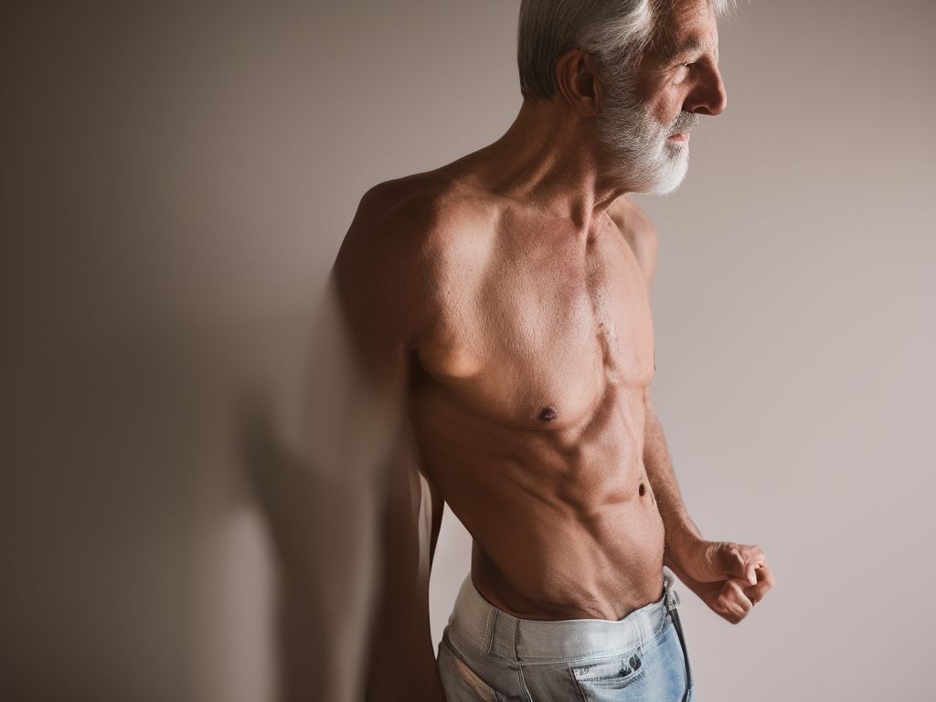 Spanish livestock farmer old man, muscular and bulky person, solidly built  and muscular, thick chest, chest hair, serious, calm, and smiling  expression, photograph, 8 k, full body, looking at viewer, high detail
