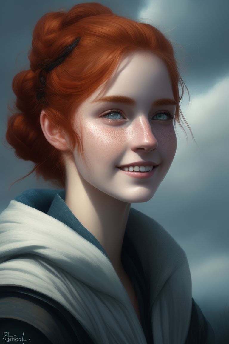 KitFox young adult woman, age 19, orange red hair, single braid