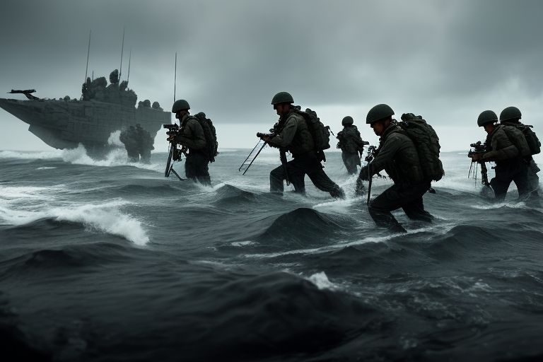 AinA Indonesian marine soldiers training on the beach, high quality