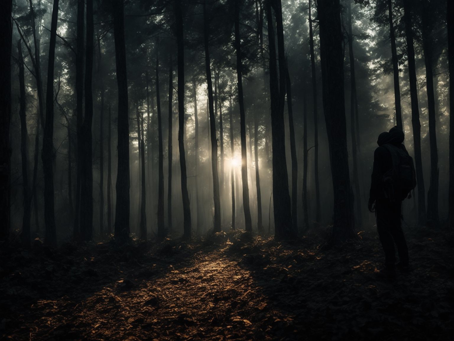 man in the dark forest