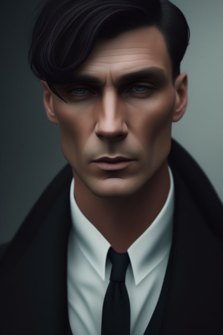 eager-eland68: tommy shelby, face front , dark background, realistic ...