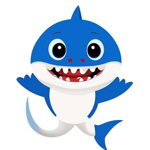 oizi: A cute little sky blue smiling baby shark character.