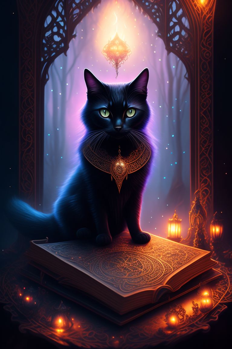 Mystical Cat Journal, Gothic Black Cat Celestial Cat Lined Hardcover  8x5.7