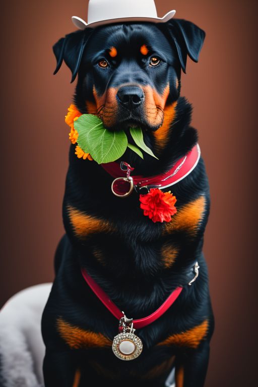 lanky-crane500: rottweiler with hat and flower