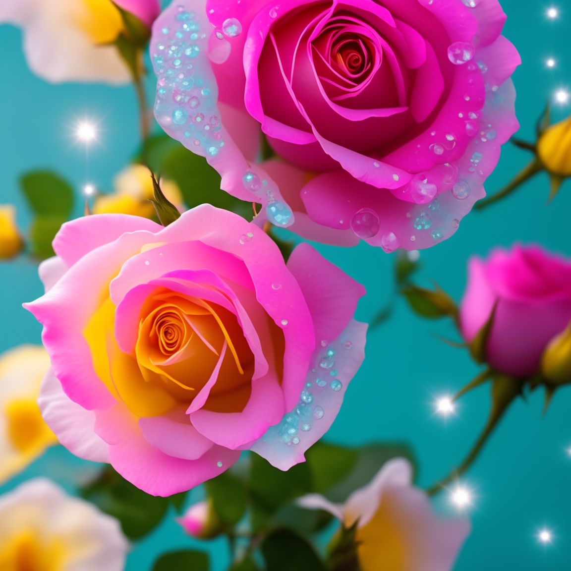 DragonKnight613: Rose, turquoise, yellow, pink