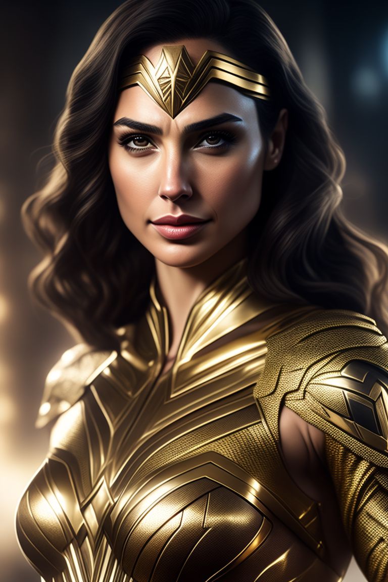 lowgnu755 Gal Gadot as Wonderwoman with golden suit, fullbody