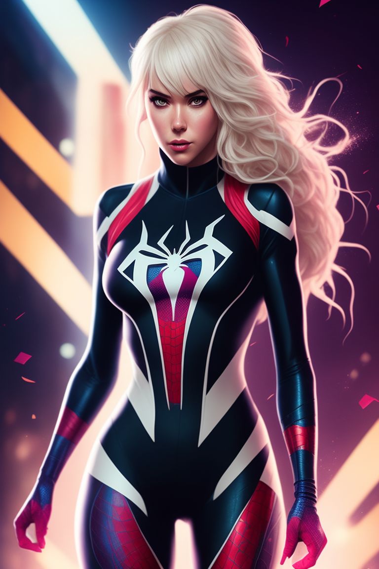 White-moose228: In This Artwork, Spider-gwen Stands Out In Her Iconic 