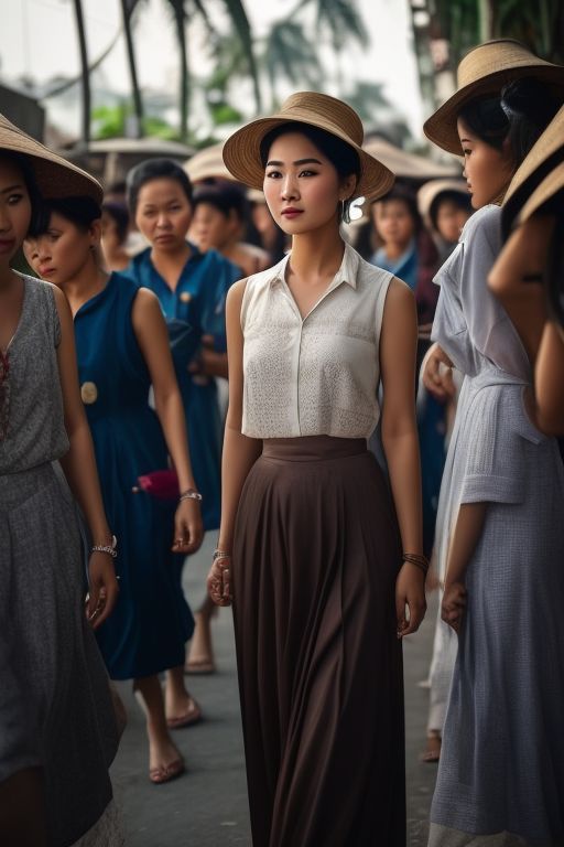 Fedoraxsa Realistic Movie Scene Of A Group Of Thai Women Walking Down A Bangkok Street In S